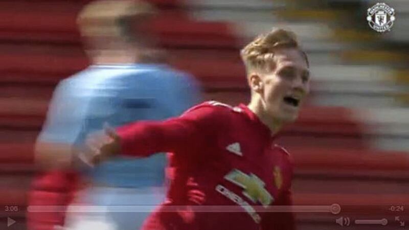 Ethan Galbraith scored a 2-1 derby victory over Manchester City 