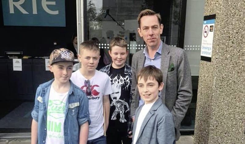The Jammy Dodgers with Late Late Toy Show host Ryan Tubridy during auditions earlier this year 