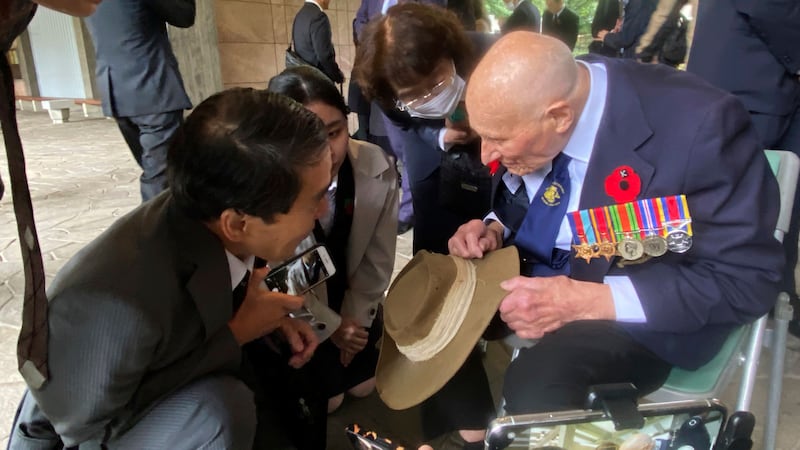 British Army veteran Richard Day, who fought against the Japanese in the Burma Campaign during the Second World War, took part in a memorial ceremony at the national cemetery in Tokyo to stress the importance of reconciliation (Mari Yamaguchi/AP)