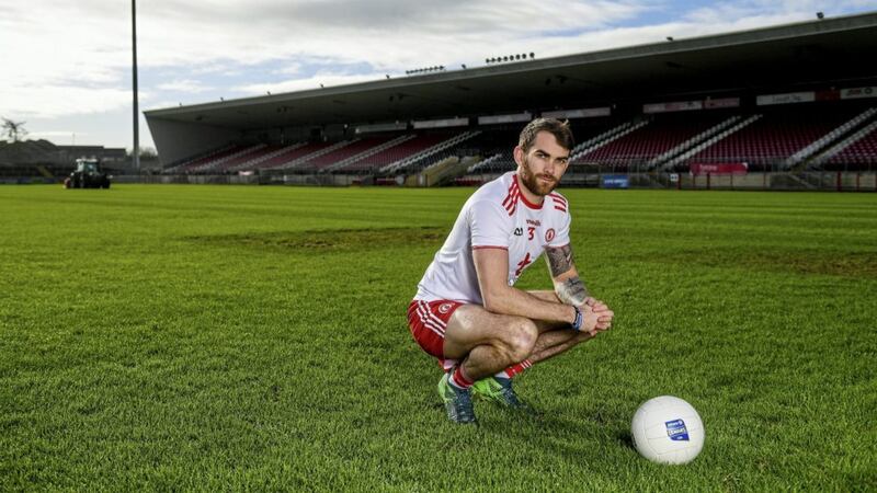 Tyrone's Ronan MacNamee at Healy Park, looking forward to the visit of Mayo in Division One this Sunday in the Allianz Football League.<br /> Photo by Piaras &Oacute; M&iacute;dheach/Sportsfile