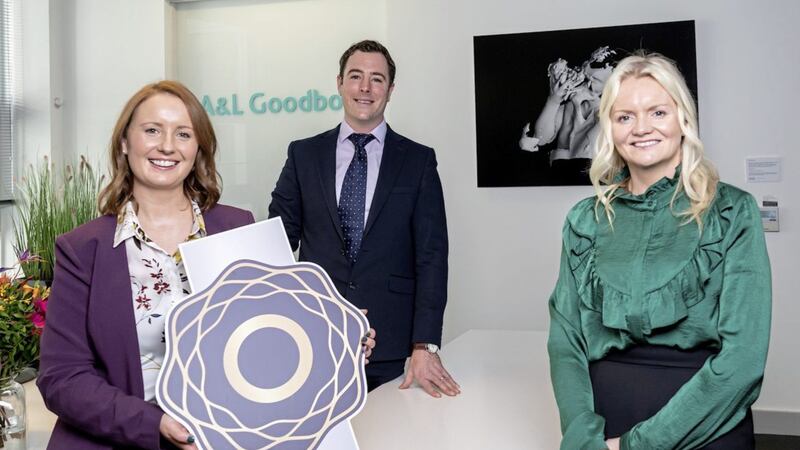 Marking the award for ALG are (from left) the firm&#39;s talent manager Jill Michael, partner Gregory Martin and interim head of business (Diversity Mark) Nuala Murphy 