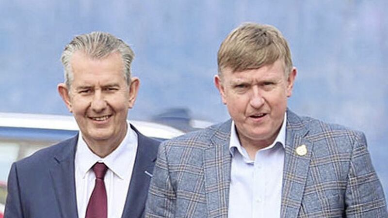 DUP leader Edwin Poots (left) and with Mervyn Storey. Picture by Brian Lawless/PA Wire 
