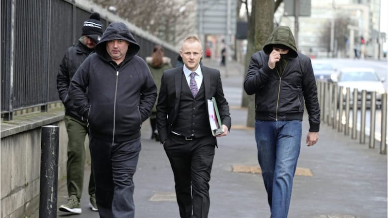 Jamie Bryson arrives at Belfast Magistrates Court on Tuesday. 