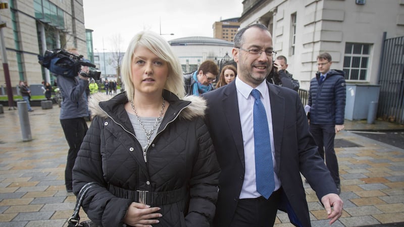 Sarah Ewart, who had an abortion in England, with Patrick Corrigan of Amnesty International outside Belfast Crown Court after Mr Justice Horner ruled the current law on abortion in Northern Ireland is &quot;incompatible&quot; with human rights law. Picture by Liam McBurney/PA Wire&nbsp;