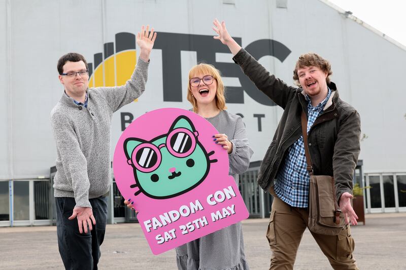 Pictured are Chris Campbell, Fandom co-founder, Phoebe Mann, social group facilitator at NOW Group and Niall Hynds, NOW Group participant and Fandom Con committee member