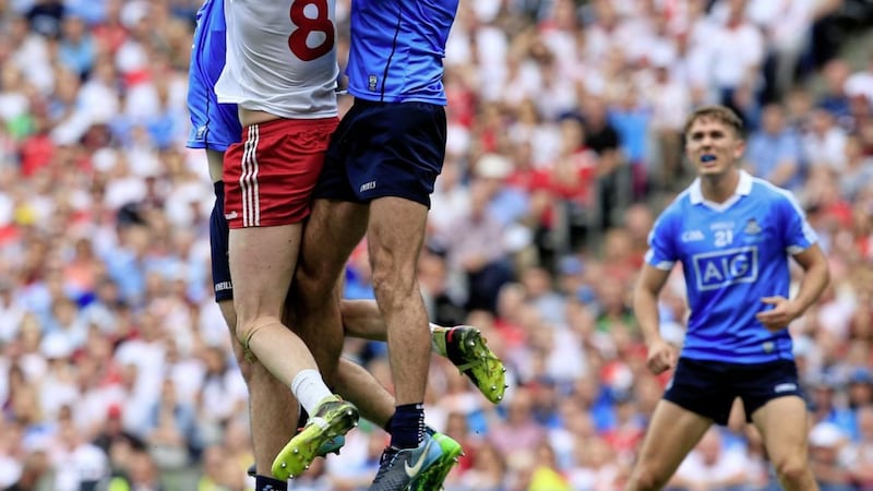 Colm Cavanagh rises high with Dublin's James McCarthy during yesterday's All-Ireland final <br />Picture by Philip Walsh