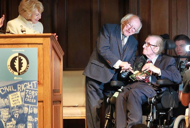 &nbsp;Ivan Cooper receives an award from President Michael D Higgins in October 2018. Picture by Margaret McLaughlin