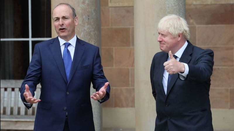 Taoiseach Miche&aacute;l Martin and British Prime Minister Boris Johnson&nbsp;ahead of a meeting at Hillsborough Castle. Picture by&nbsp;Brian Lawless/PA Wire