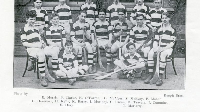 Kevin Barry (seated, third left), with Belvedere College, Dublin, hurling team-mates including his best friend Gerry McAleer (back, third right), from Dungannon, Co Tyrone. 