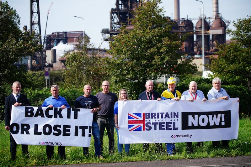 Workers protest outside the Port Talbot steelworks when the risk to jobs were announced in September