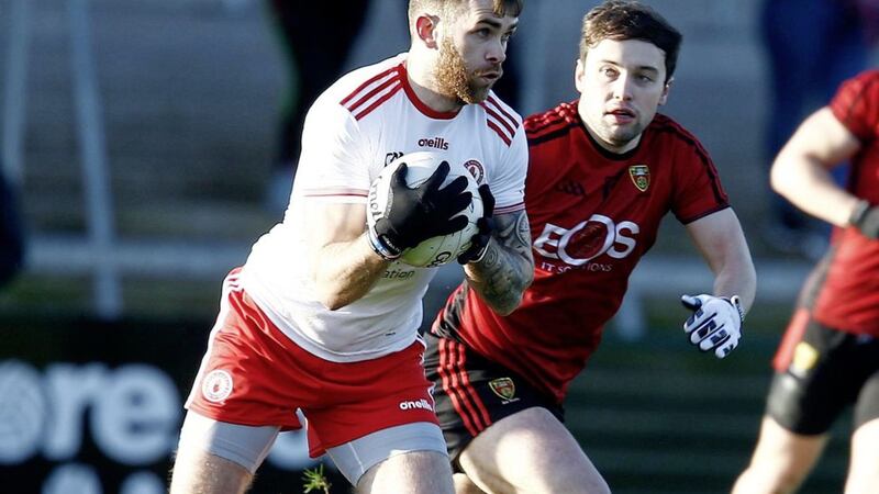 Tyrone's Ronan McNamee in action during the only BOI Dr McKenna Cup semi-final this year, against Down.<br /> Pic Philip Walsh