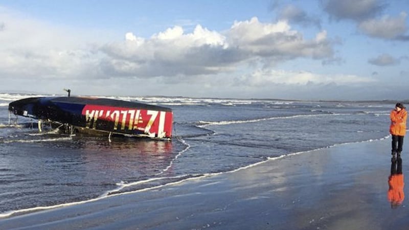 The upturned hull was spotted by a surfer off Fermoyle beach in west Kerry. Picture by RT&Eacute; 