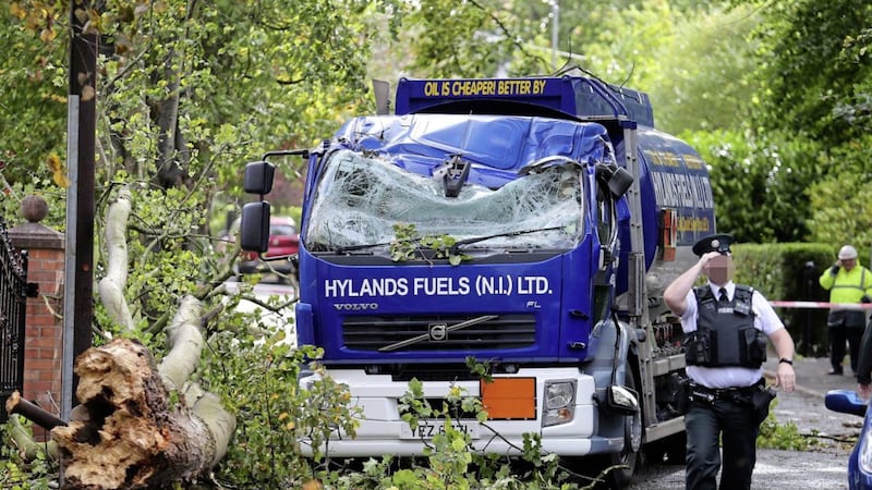 &nbsp; A tree fell on the cab of a lorry in south Belfast as Storm Ali caused damage across Ireland. Picture by Mal McCann on Twitter