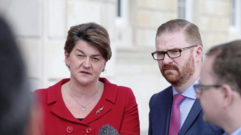 Before the chicken game: Former First Minister Arlene Foster and Economy Minister Simon Hamilton at Stormont. Picture by Mal McCann
