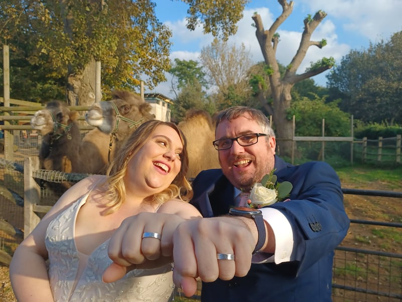 Matt Robbins (right), 39, and Alison Russell, 36, from Romford, Essex got married at London Zoo with a pair of special rings