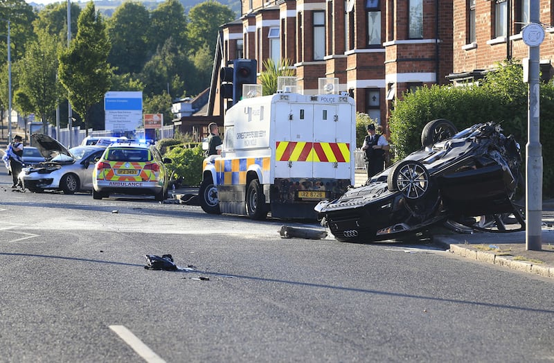 <span style="font-family: Arial, sans-serif; ">The crash scene in north Belfast on Tuesday evening. Picture by Philip Walsh</span><span style="font-family: Arial, sans-serif; ">&nbsp;</span>