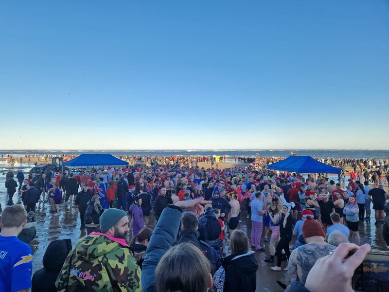 People taking part in a Boxing Day swim in Redcar