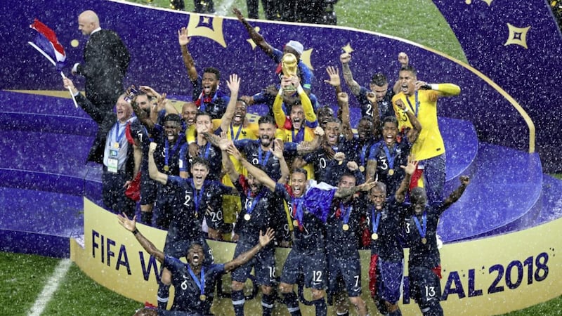 France celebrate after winning the World Cup in Moscow this summer 