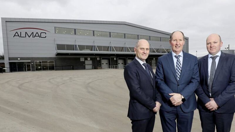 Dr Robert Dunlop, President &amp; Managing Director, Almac Clinical Services; Alan Armstrong, Chairman &amp; CEO, Almac Group, and Graeme McBurney, President &amp; Managing Director, Almac Pharma Services at the new facility at Almac&#39;s global headquarters in Craigavon. 