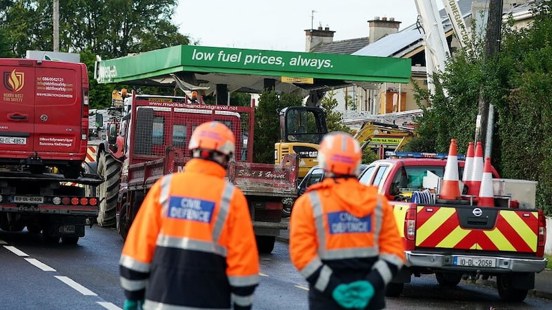 Emergency services continue their work at the scene of an explosion at an Applegreen service station in the village of Creeslough in Co Donegal, where ten people have now been confirmed dead. Picture by Brian Lawless, PA