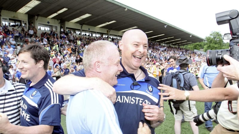 Malachy O&#39;Rourke celebrating winning the Ulster title in Clones in 2013, the county&#39;s first since 1988 