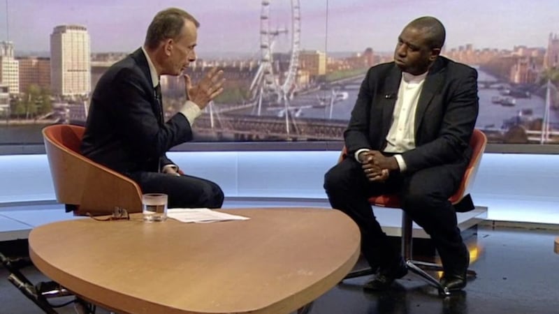 Labour MP David Lammy, right, speaks on The Andrew Marr Show. Picture by BBC, Press Association 