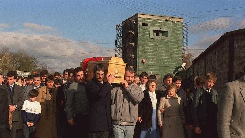 The funeral procession of Aidan McAnespie in 1988 