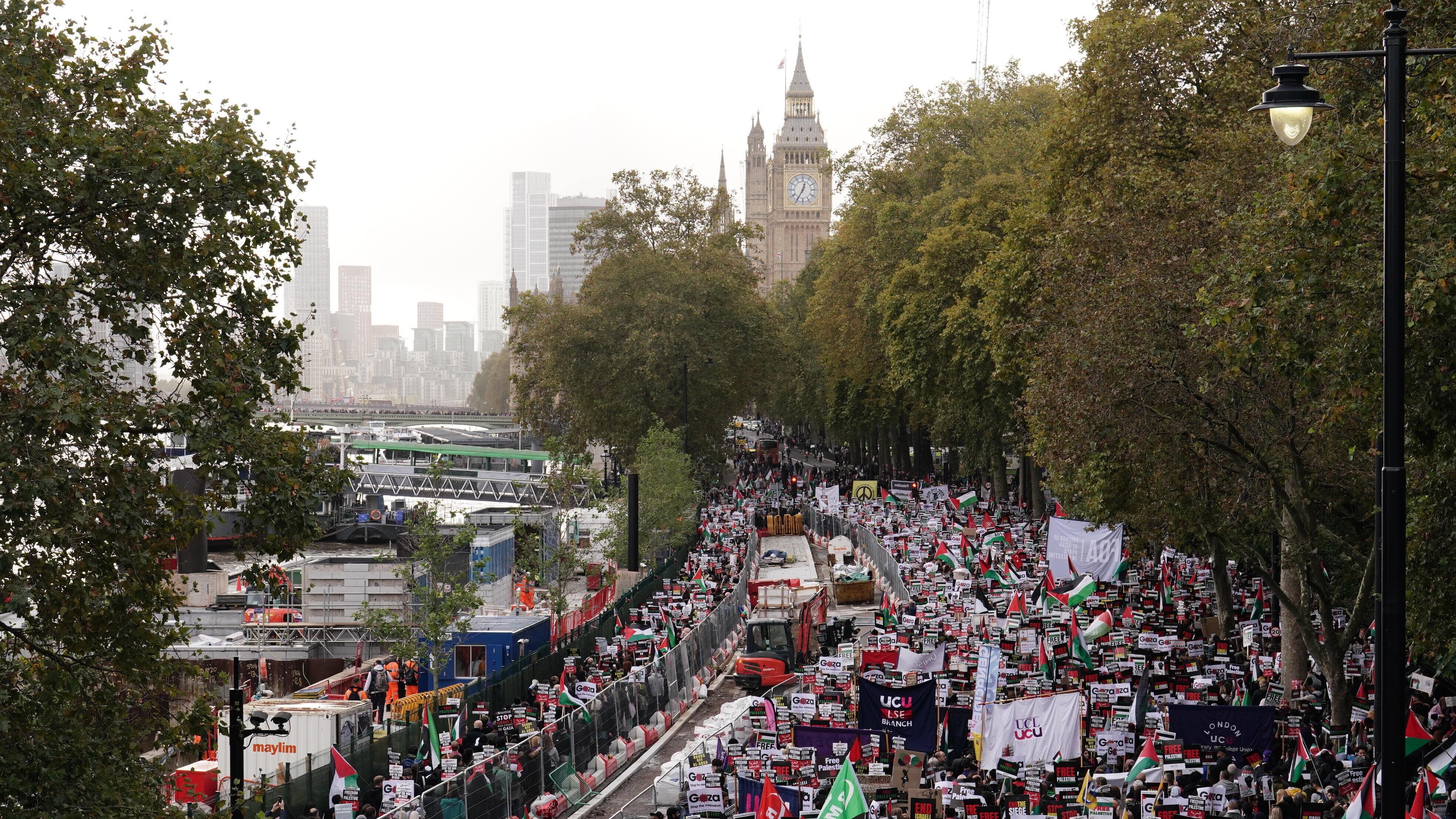 Protesters during a pro-Palestine march organised by Palestine Solidarity Campaign in central London. Picture date: Saturday October 28, 2023.