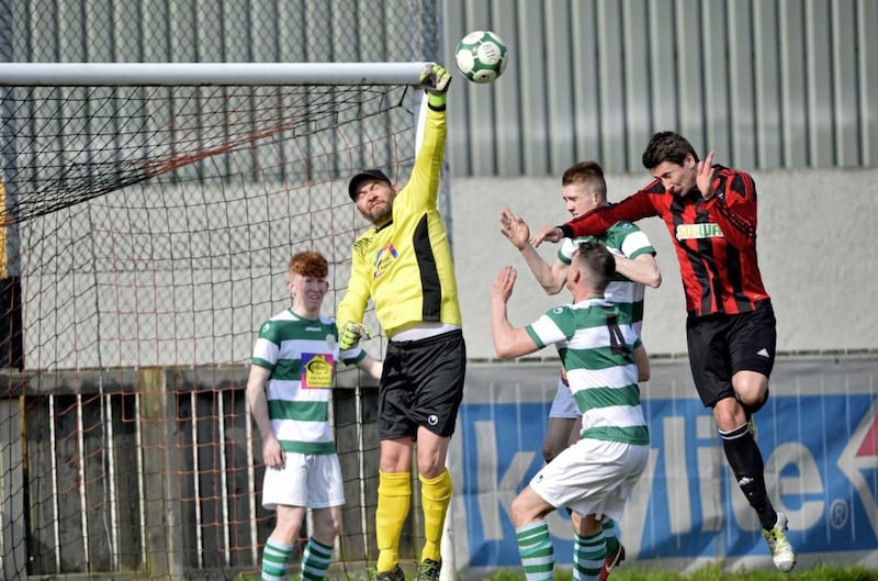 Gerry came out of retirement to play in goal for Lurgan Celtic against Banbridge Town. Picture Mark Marlow 