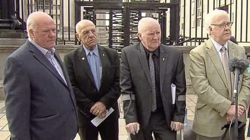 Some of the so-called Hooded Men. An appeal by the Irish government about their case was rejected yesterday by the European Court of Human Rights in Strasbourg 