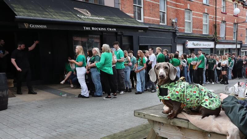 Just queing for the bar in Derry on Sunday afternoon as thousands of people enjoyed the St Patrick's Day celebrations in the city. PICTURE: MARGARET MCLAUGHIN