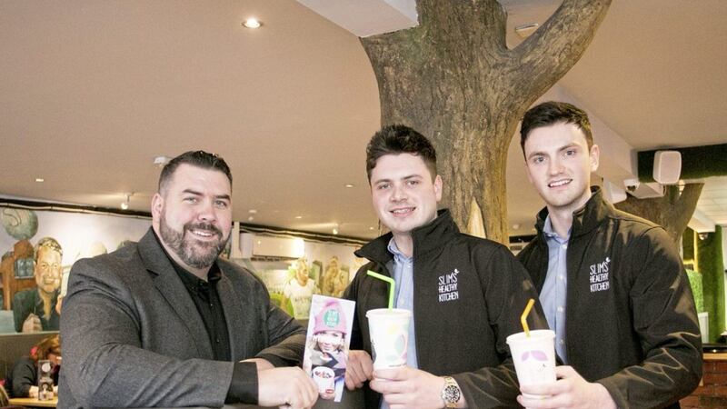 Slim&#39;s founder Gary McIldowney pictured with Conor and Ryan McGlone, who have signed a franchise deal to open a new restaurant in Magherafelt in the spring 