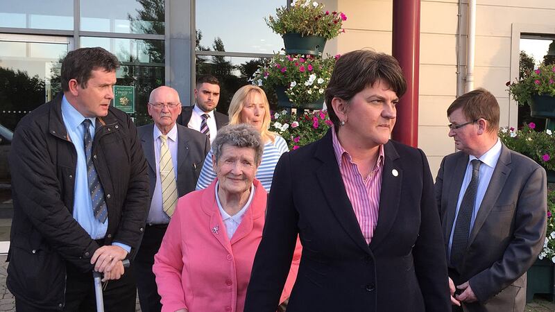 <span style="font-family: Verdana, Arial, Helvetica, sans-serif; font-size: 13.3333px;">DUP leader Arlene Foster and relatives of the Kingsmill&nbsp;</span><span style="font-family: Verdana, Arial, Helvetica, sans-serif; font-size: 13.3333px;">victims after meeting Foreign Affairs Minister Simon Coveney in Armagh.</span>
