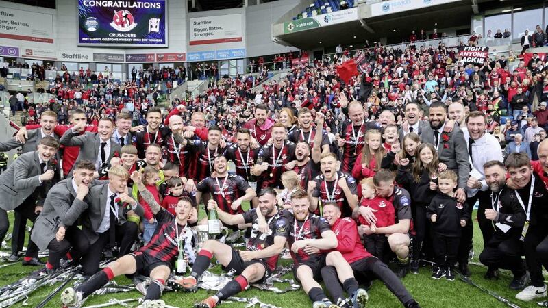 Crusaders defeated Ballymena United after extra-time in last season&#39;s Irish Cup final at Windsor Park 