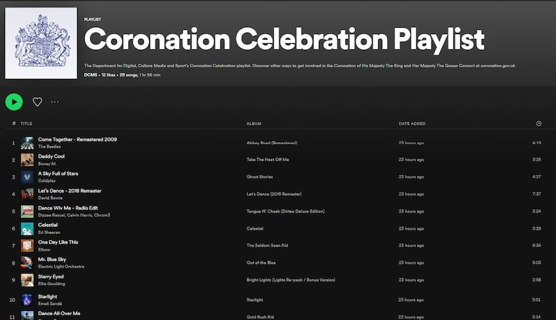 The DCMS's Coronation Celebration Playlist on Spotify