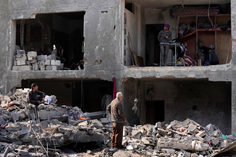 A building is destroyed after an Israeli strike in Nusseirat refugee camp, central Gaza Strip (Adel Hana/AP)