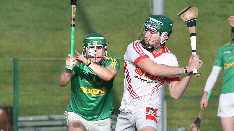 Ben Gormley (right) shone in Eoghan Rua&rsquo;s success in the Ulster Minor Club Hurling Shield recently and will be hoping to continue that form for the combined Tyrone schools team which faces St Mary&rsquo;s, Magherafelt in tonight&rsquo;s Casement Cup final in Loup Picture by Margaret McLaughlin <span class="Apple-tab-span">	</span><span class="Apple-tab-span">	</span><span class="Apple-tab-span">	</span><span class="Apple-tab-span">	</span>