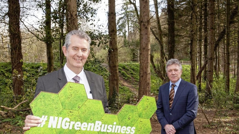 Environment minister Edwin Poots joins Business in the Community managing director Kieran Harding to launch the 2021 Northern Ireland Environmental Benchmarking Survey 