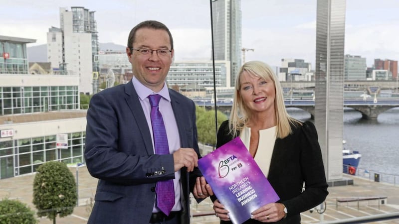 Seamus McGuckin, head of business banking at First Trust Bank, and Brenda Buckley, commercial director at Business Eye Magazine, launch the new-look BEFTA Awards 