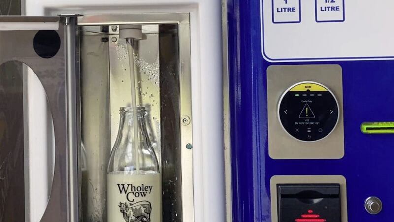 The milk vending machine opened in Dromiskin, Co Louth. Picture from RT&Eacute; 