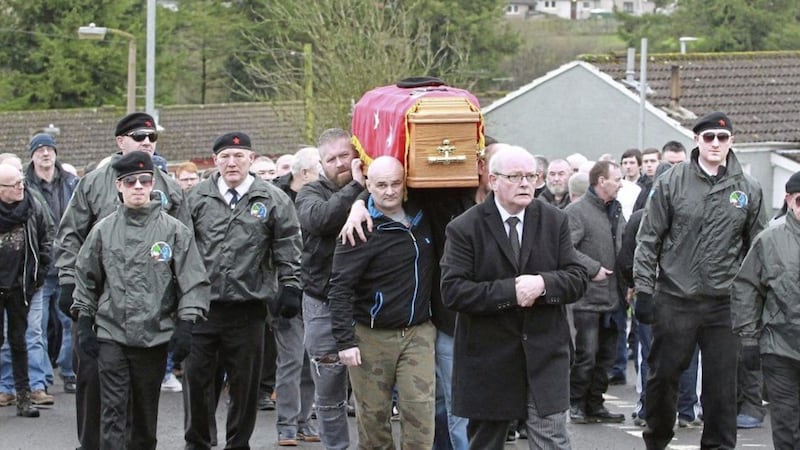 A republican socialist colour party flanked the funeral cortege of veteran Derry republican, Seamus O&#39;Kane. Picture by Margaret McLaughlin 