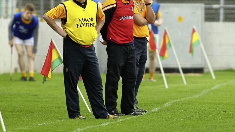 Antrim joint-manager Terence McNaughton (left) says Ulster hurling may need to go it alone and abandon the idea of dual players. Picture by Seamus Loughran 