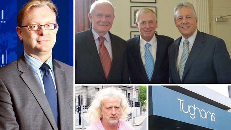 &nbsp;(Clockwise from left) Former Tughans managing partner Ian Coulter; Martin McGuinness, Dan Quayle and Peter Robinson pose after their September 2014 meeting; Tughans' Belfast office and Independent TD Mick Wallace who made the Nama allegations in the D&aacute;il last week