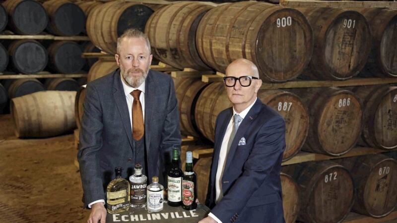 Hospitality Ulster chief executive Colin Neill (left) with Jarlath Watson, finance director of Echlinville Distillery in Newtownards 