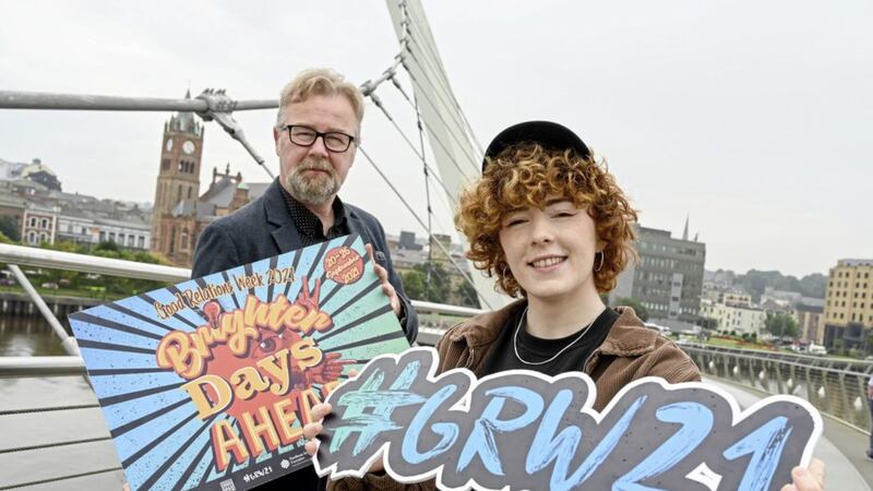 Launching Good Relations Week 2021 is Derry artist ROE and Peter Day from the Community Relations Council.  