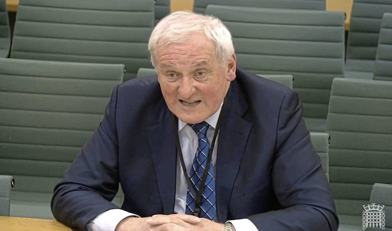 Former Taoiseach Bertie Ahern gives evidence at the Northern Ireland Affairs Committee in the House of Commons on the performance of the institutions created by the Good Friday Agreement earlier this year 