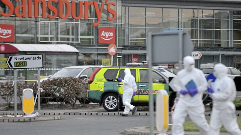 Police search Sainsbury&#39;s car park in Bangor, Co Down following the shooting of Colin Horner on Sunday. 