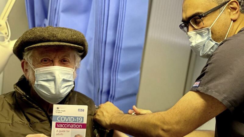 Former pop star Noddy Holder is given his Covid-19 jab last week as the roll-out of vaccines continued across the UK. Picture by Freuds/PA 