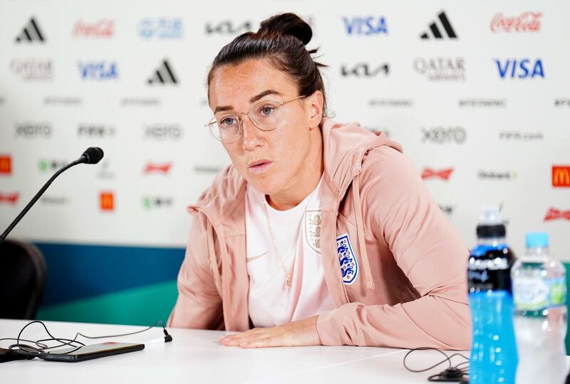 Lucy Bronze speaks to the media ahead of the meeting with Denmark