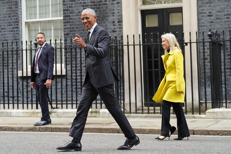 Mr Obama left No 10 alongside the US ambassador to the UK